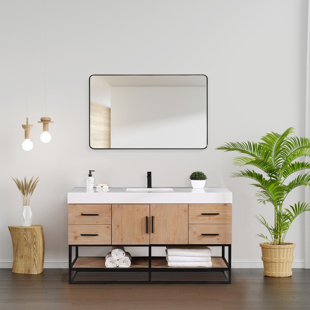 60" Double Bathroom Vanity in Light Brown awithout Mirror. Picture 15