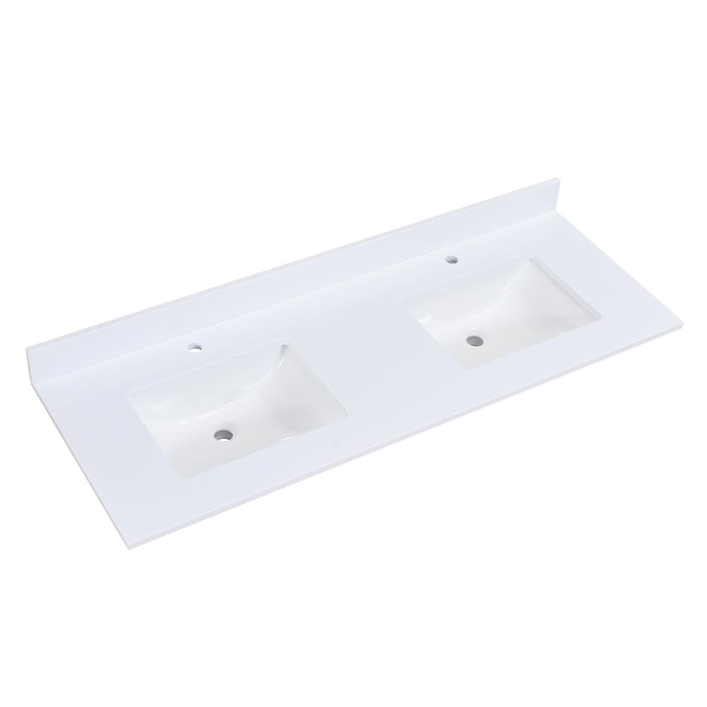 60 in. Composite Stone Vanity Top in Snow White with White Sink. Picture 1
