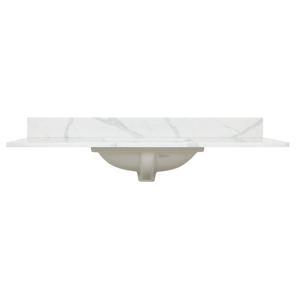 Arbios 48. in Quartz Stone Vanity Top in Calacatta White with White Sink. Picture 2