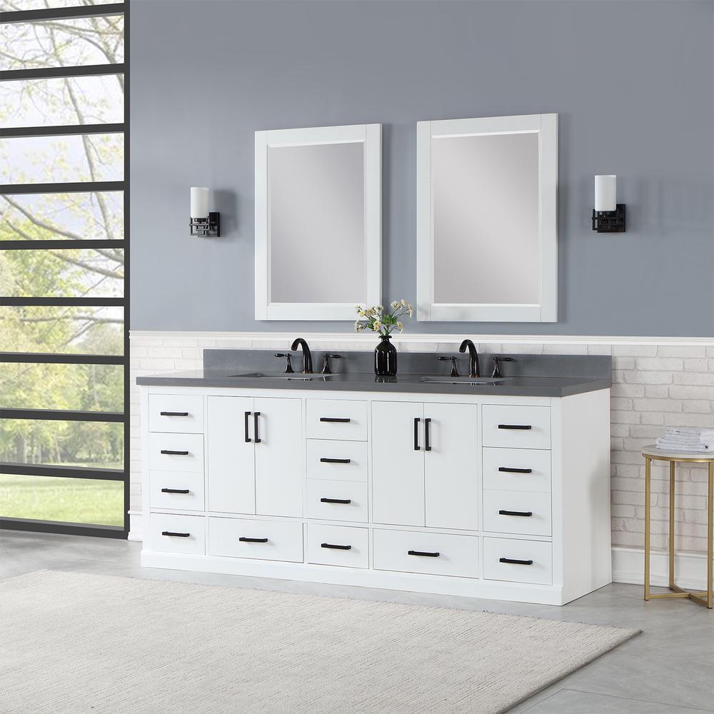 84" Double Bathroom Vanity Set in White with Mirror. Picture 4