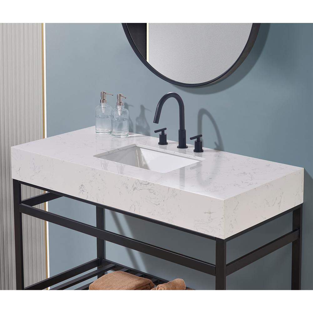 48. in Composite Stone Vanity Top in Aosta White Apron with White Sink. Picture 6
