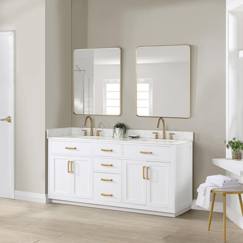72" Double Bathroom Vanity in White without Mirror. Picture 13