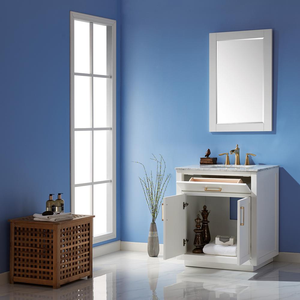 30" Single Bathroom Vanity Cabinet Only in White and mirror, without Countertop. Picture 6