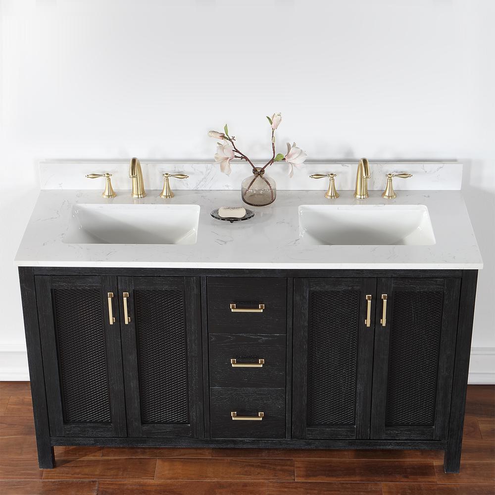 60" Double Bathroom Vanity Set in Black Oak without Mirror. Picture 6