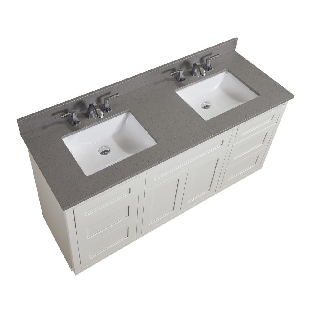 Mountain Gray/Polished Engineered Marble Bathroom Vanity Top with White Sink. Picture 7