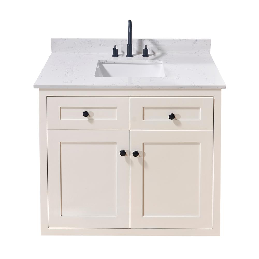 43. in Composite Stone Vanity Top in Aosta White with White Sink. Picture 4