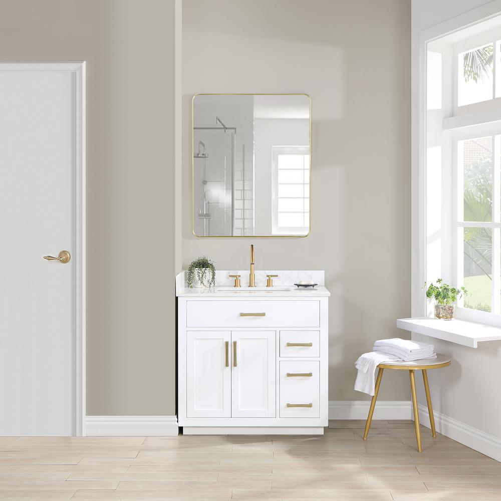 36" Single Bathroom Vanity in White with Mirror. Picture 9