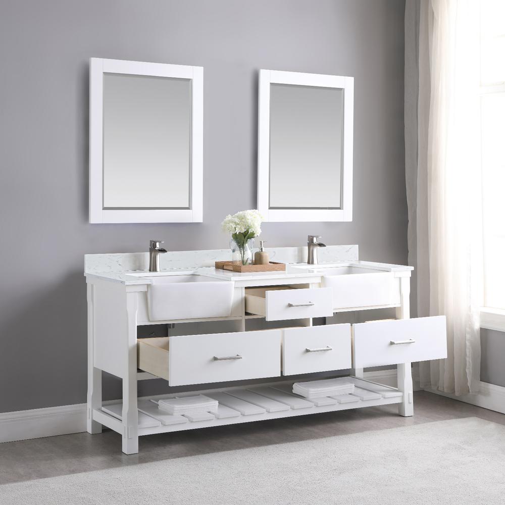 72" Double Bathroom Vanity Set in White with Mirror. Picture 7