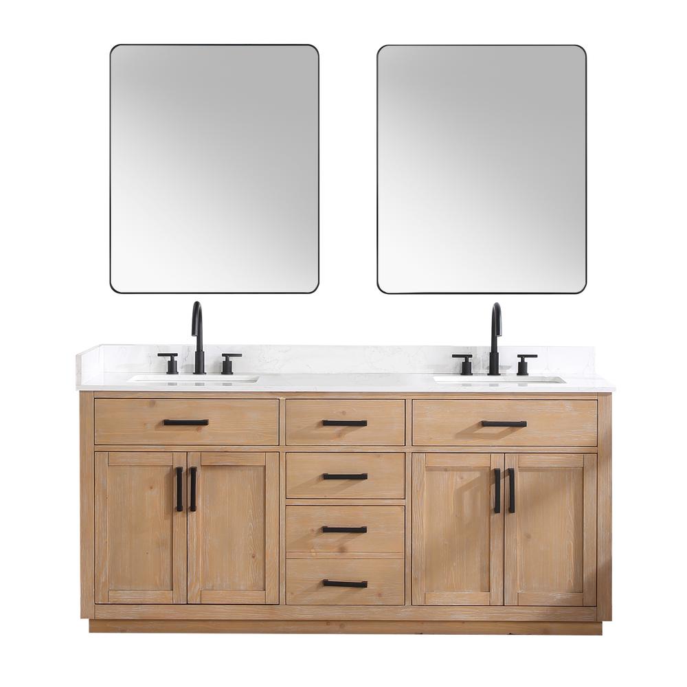 72" Double Bathroom Vanity in Light Brown with Mirror. Picture 1