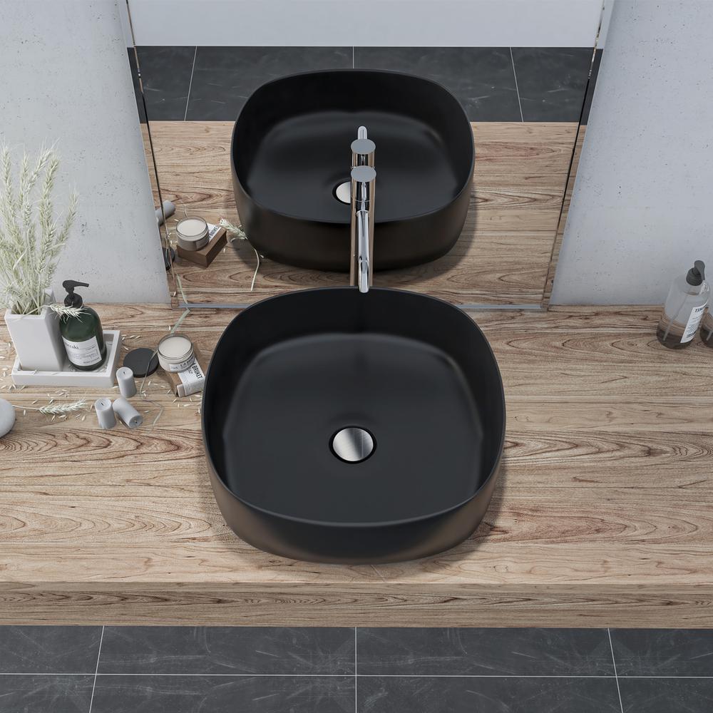 16 in. Square Black Finish Ceramic Bathroom Vanity Sink. Picture 6