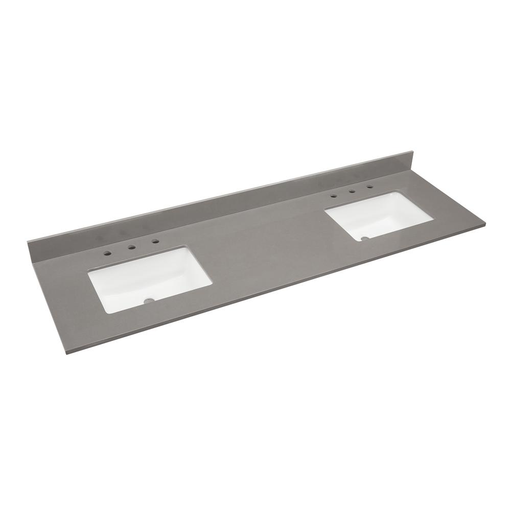 67 in. Composite Stone Vanity Top in Concrete Grey with White Sink. Picture 1