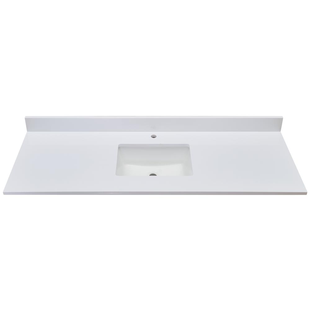 61 in. Composite Stone Vanity Top in Milano White with White Sink. Picture 2