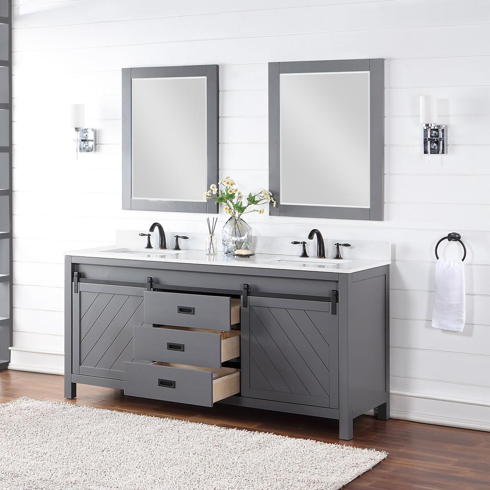 72" Double Bathroom Vanity Set in Gray with Mirror. Picture 5
