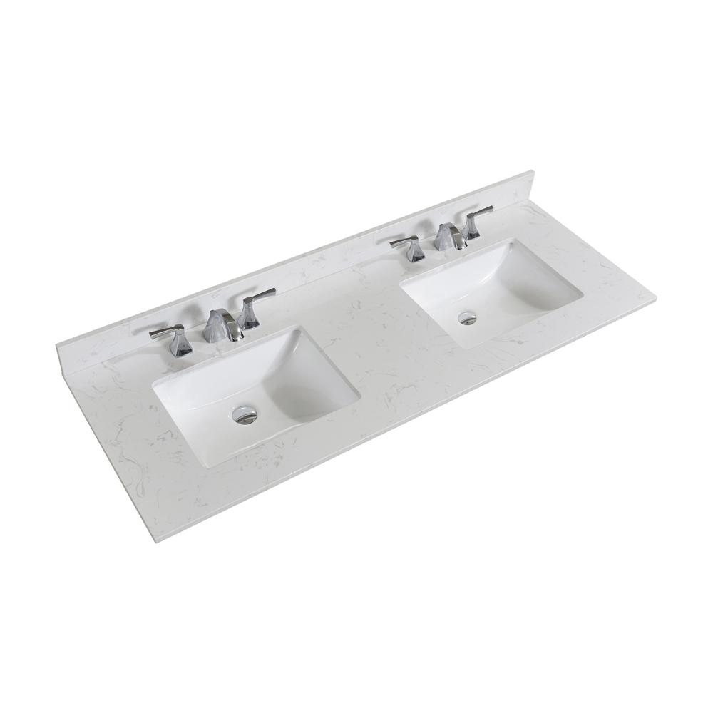 61 in. Composite Stone Vanity Top in Jazz White with White Sink. Picture 2