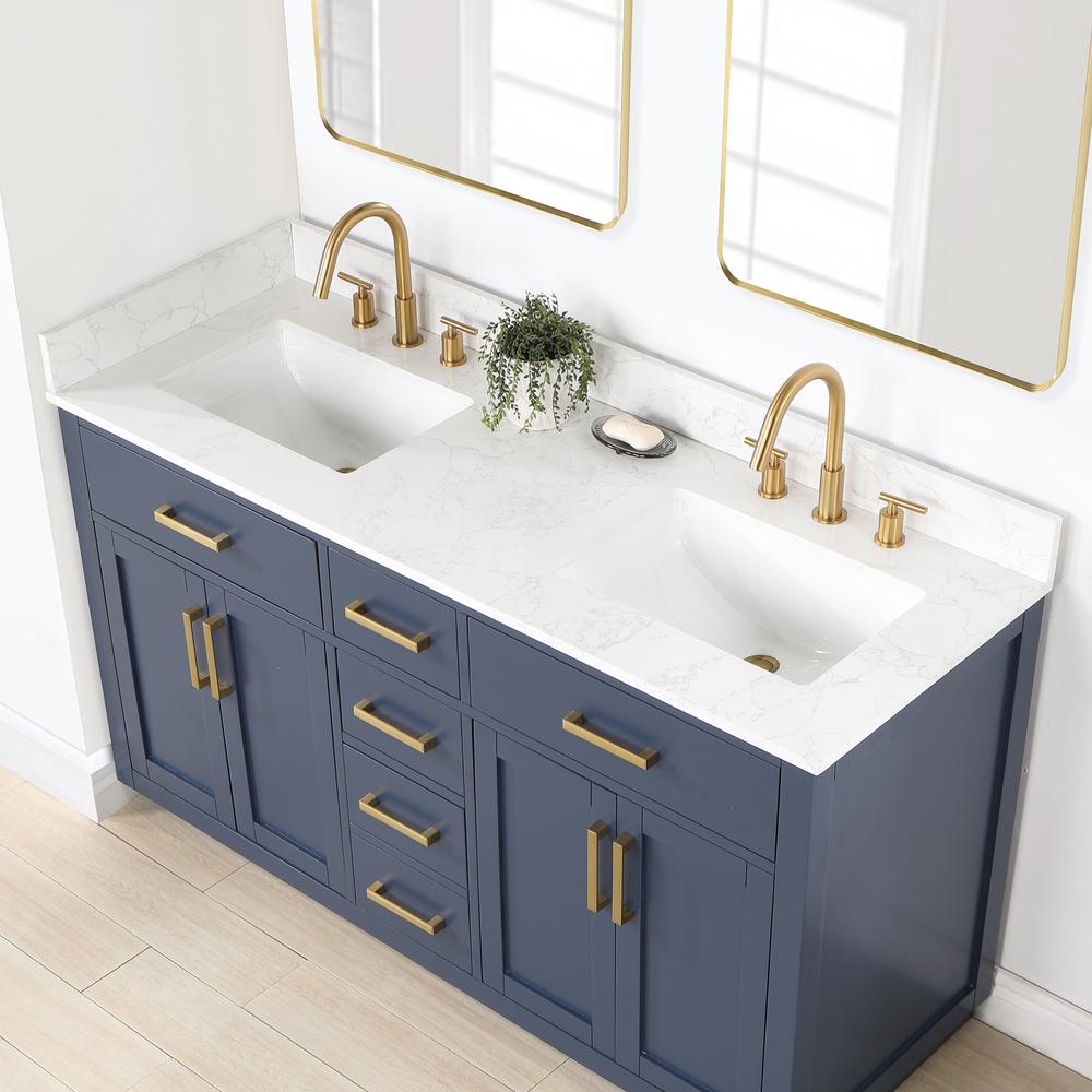 60" Double Bathroom Vanity in Royal Blue with Mirror. Picture 8