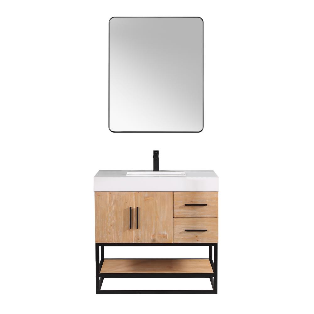 Single Bathroom Vanity in Light Brown with Mirror. Picture 1