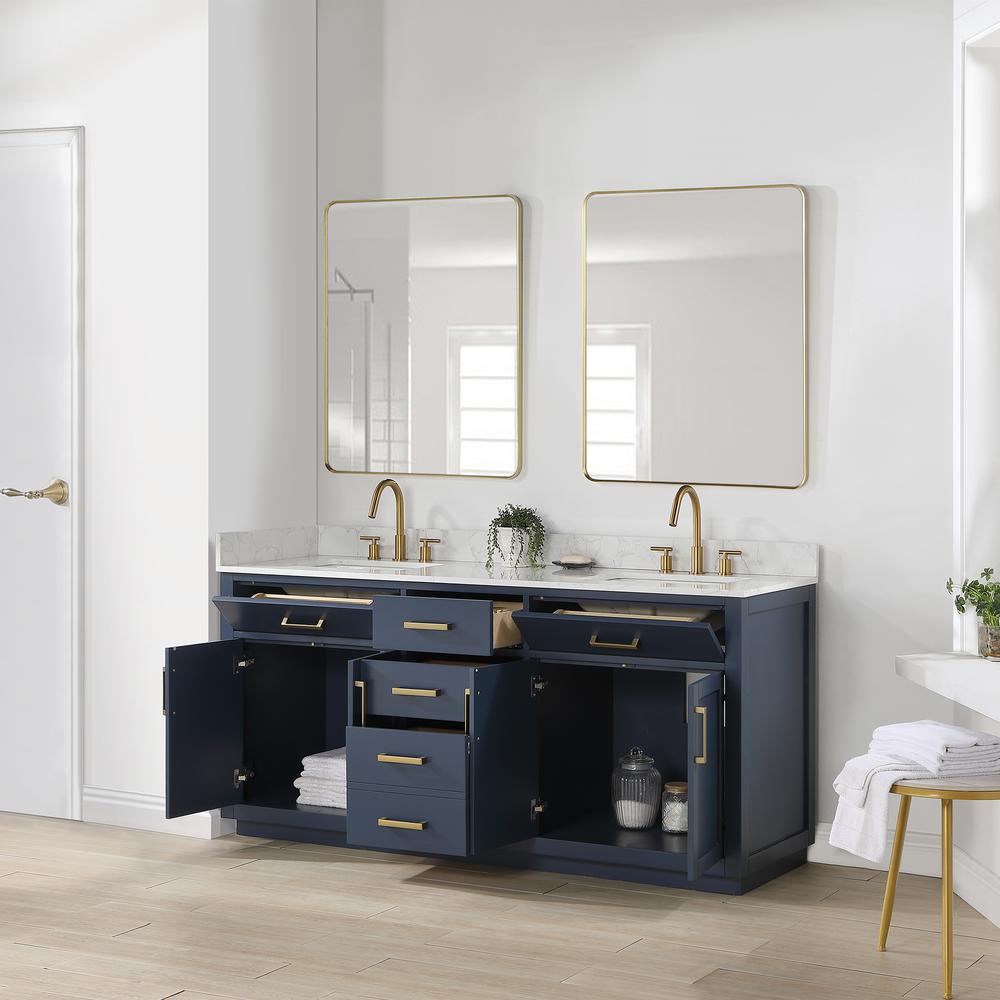72" Double Bathroom Vanity in Royal Blue with Mirror. Picture 6