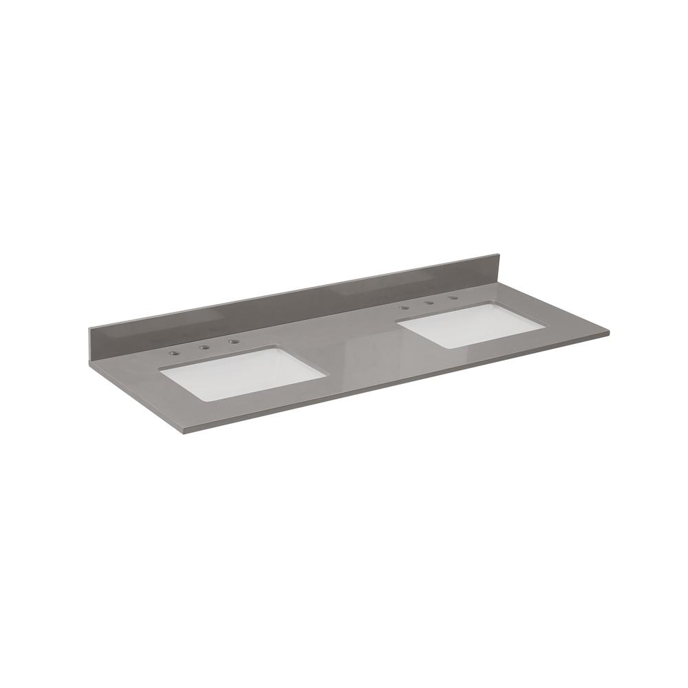 61 in. Composite Stone Vanity Top in Concrete Grey with White Sink. Picture 3