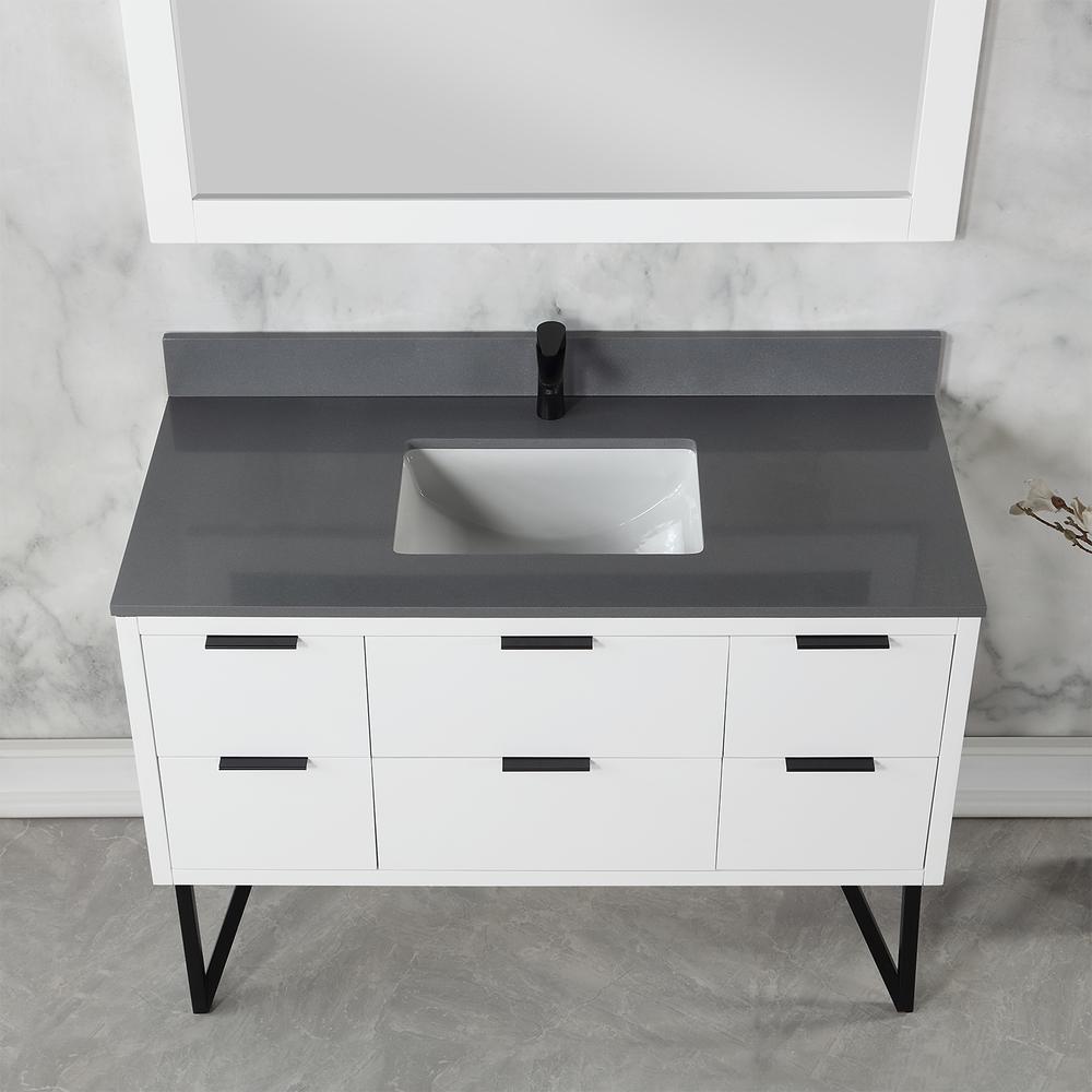 48" Single Bathroom Vanity in White with Mirror. Picture 6