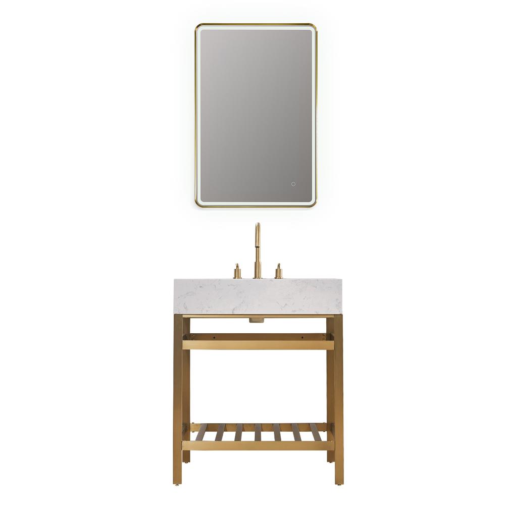 30" Single Stainless Steel Vanity Console in Brushed Gold and Mirror. Picture 1