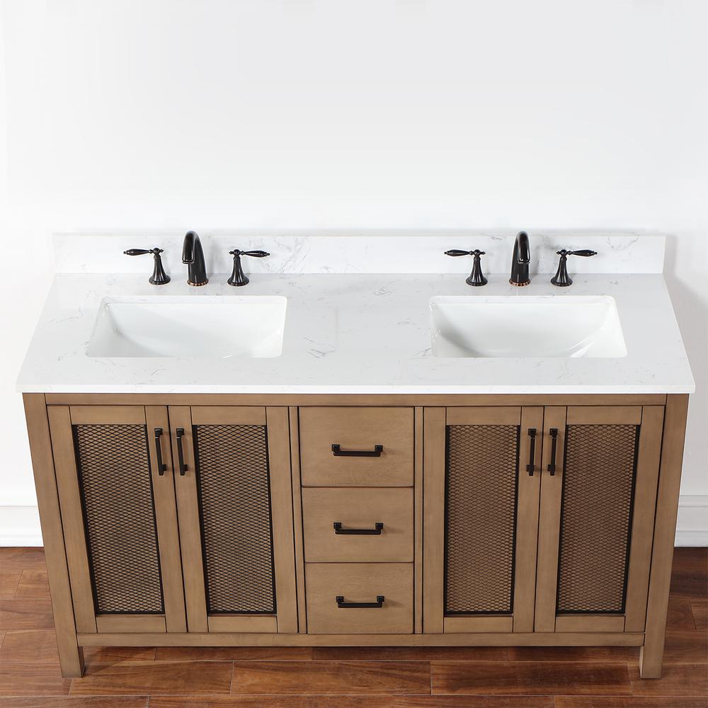 60" Double Bathroom Vanity Set in Brown Pine without Mirror. Picture 6