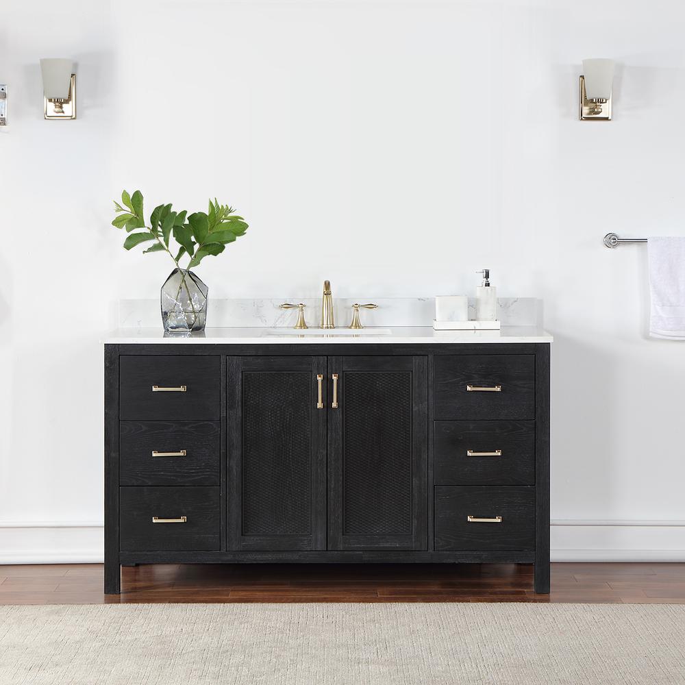 60" Single Bathroom Vanity Set in Black Oak without Mirror. Picture 3