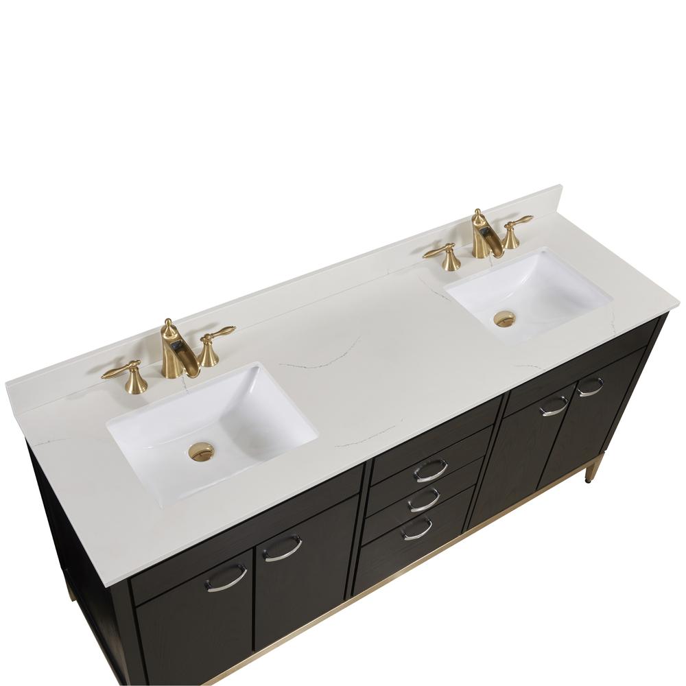 73 in. Composite Stone Vanity Top in Milano White with White Sink. Picture 7