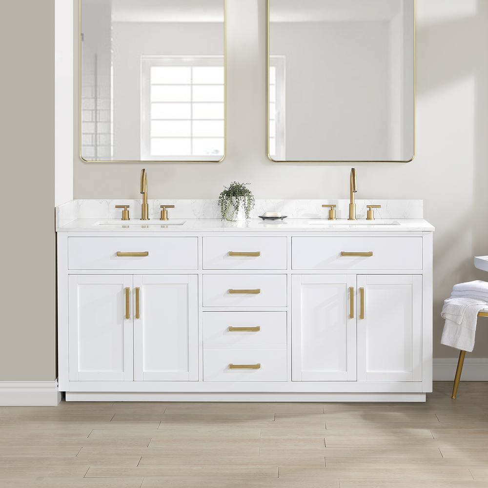 72" Double Bathroom Vanity in White without Mirror. Picture 10