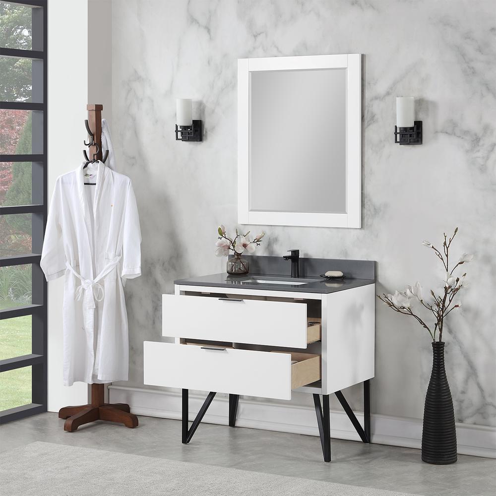 36" Single Bathroom Vanity in White with Mirror. Picture 4