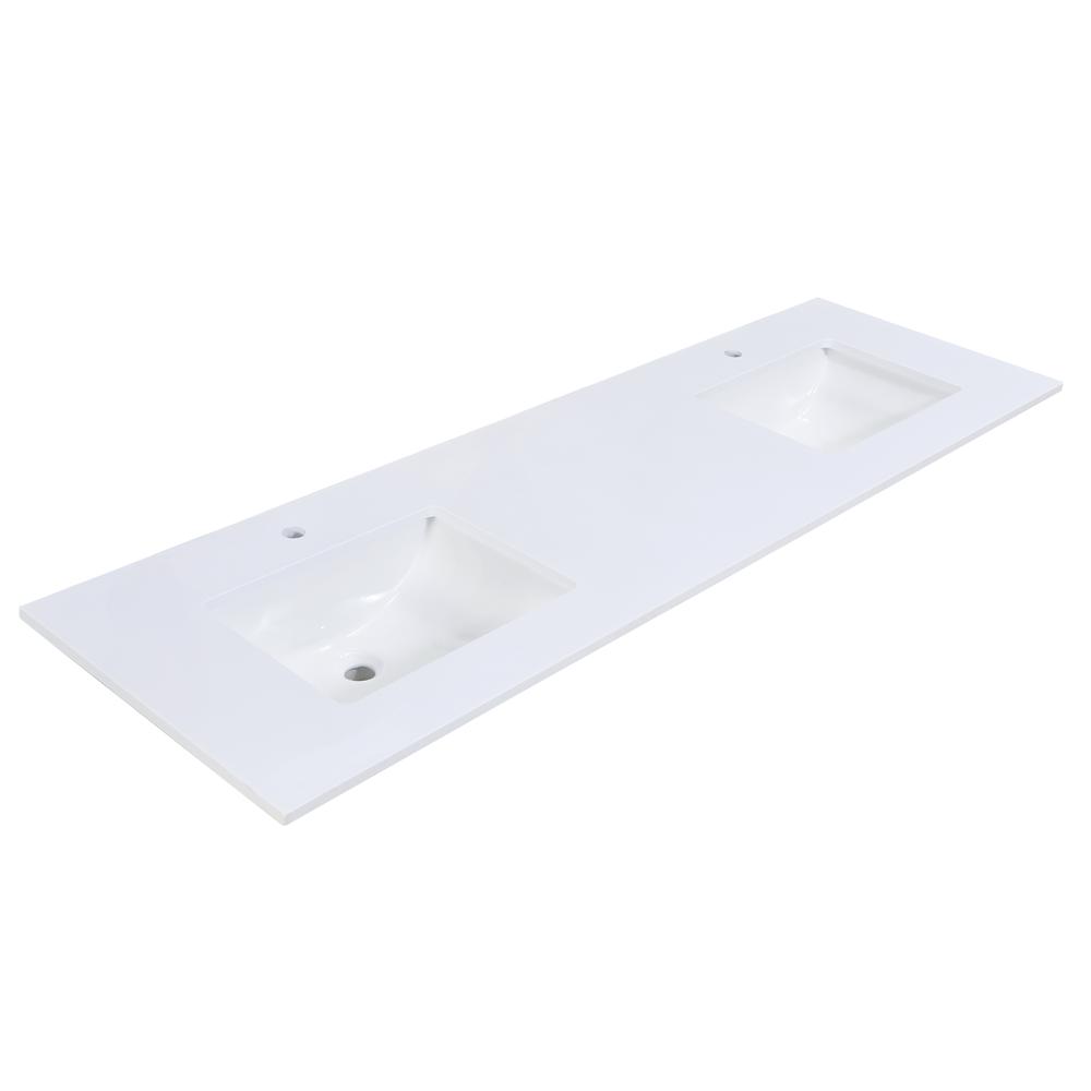 72 in. Composite Stone Vanity Top in Snow White with White Sink. Picture 1