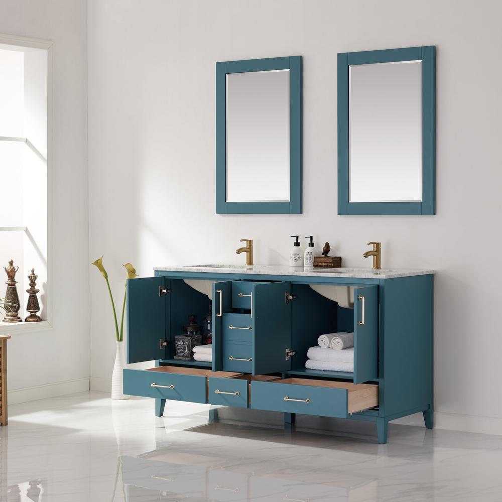 60" Double Bathroom Vanity Set in Royal Green with Mirror. Picture 5