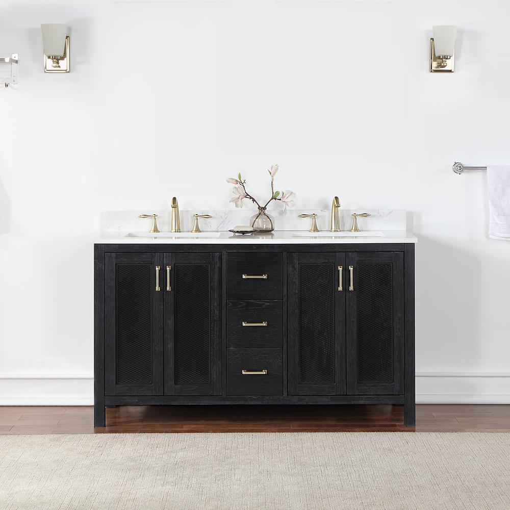 60" Double Bathroom Vanity Set in Black Oak without Mirror. Picture 4