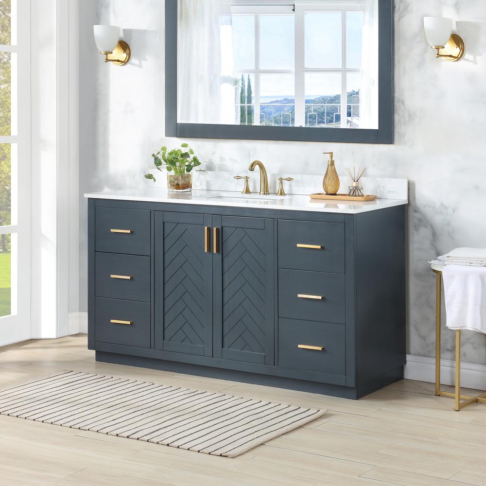 60" Single Bathroom Vanity Set in Classic Blue without Mirror. Picture 5