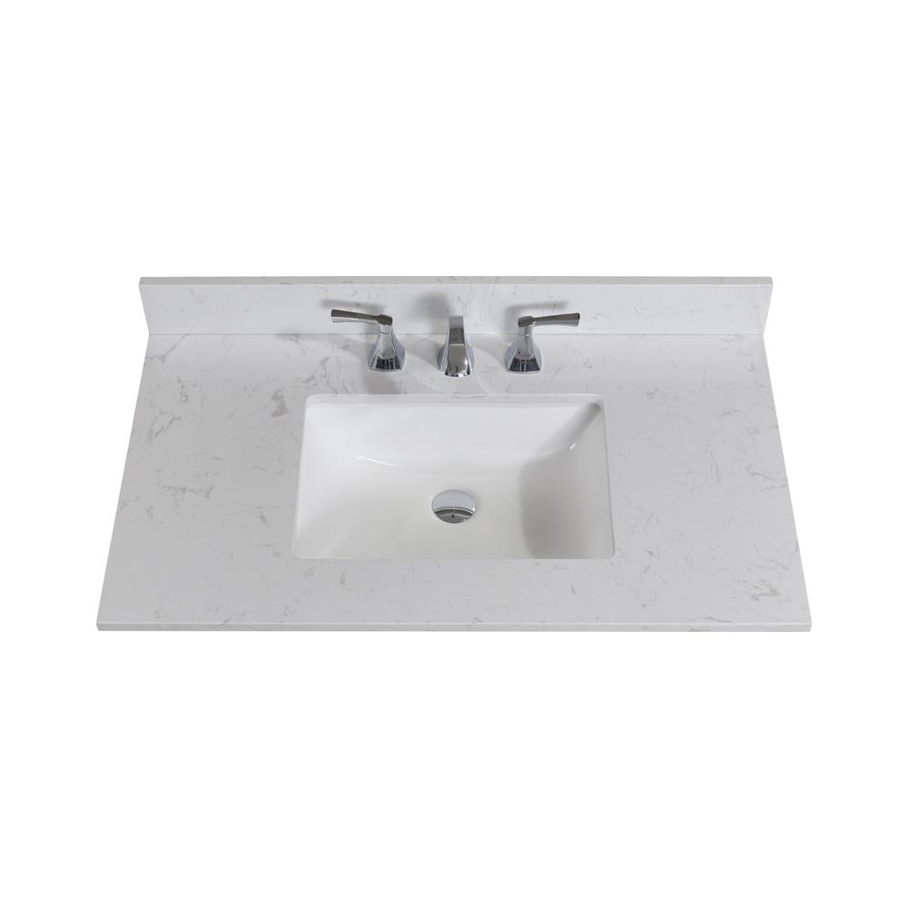 37 in. Composite Stone Vanity Top in Jazz White with White Sink. Picture 1