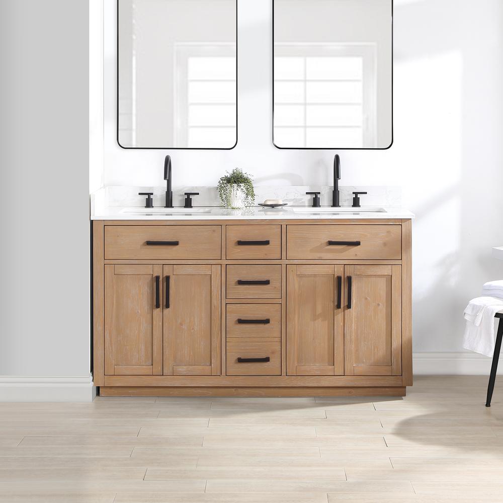 60" Double Bathroom Vanity in Light Brown without Mirror. Picture 9