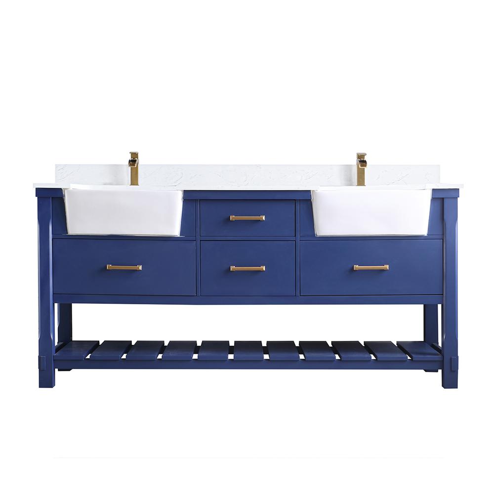 72" Double Bathroom Vanity Set in Jewelry Blue without Mirror. Picture 1