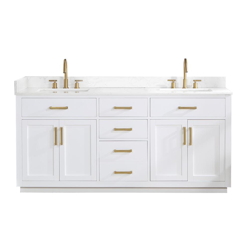 72" Double Bathroom Vanity in White without Mirror. Picture 1