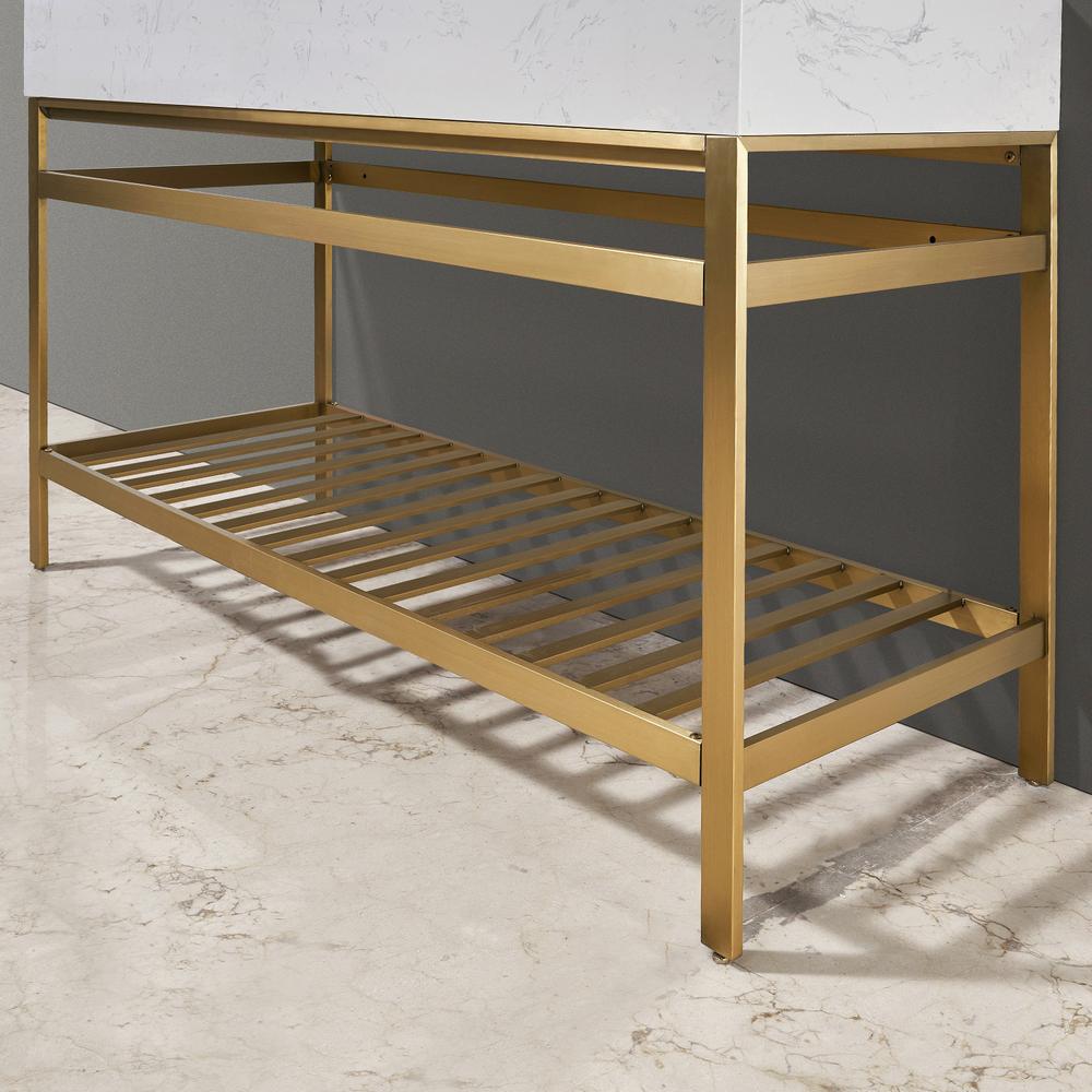 60" Double Stainless Steel Vanity Console in Brushed Gold and Mirror. Picture 7
