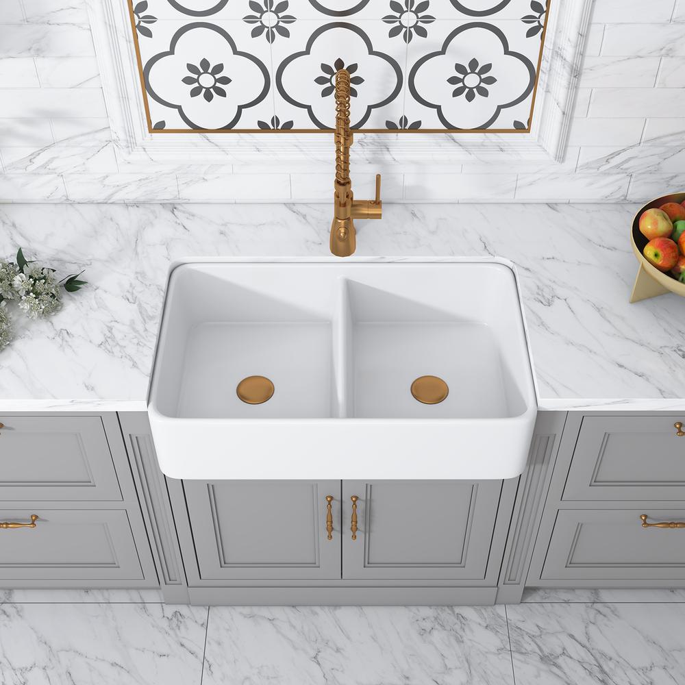 Glossy White Ceramic Rectangular 32" L x 19.7" W Vessel Bathroom Double Sinks. Picture 6