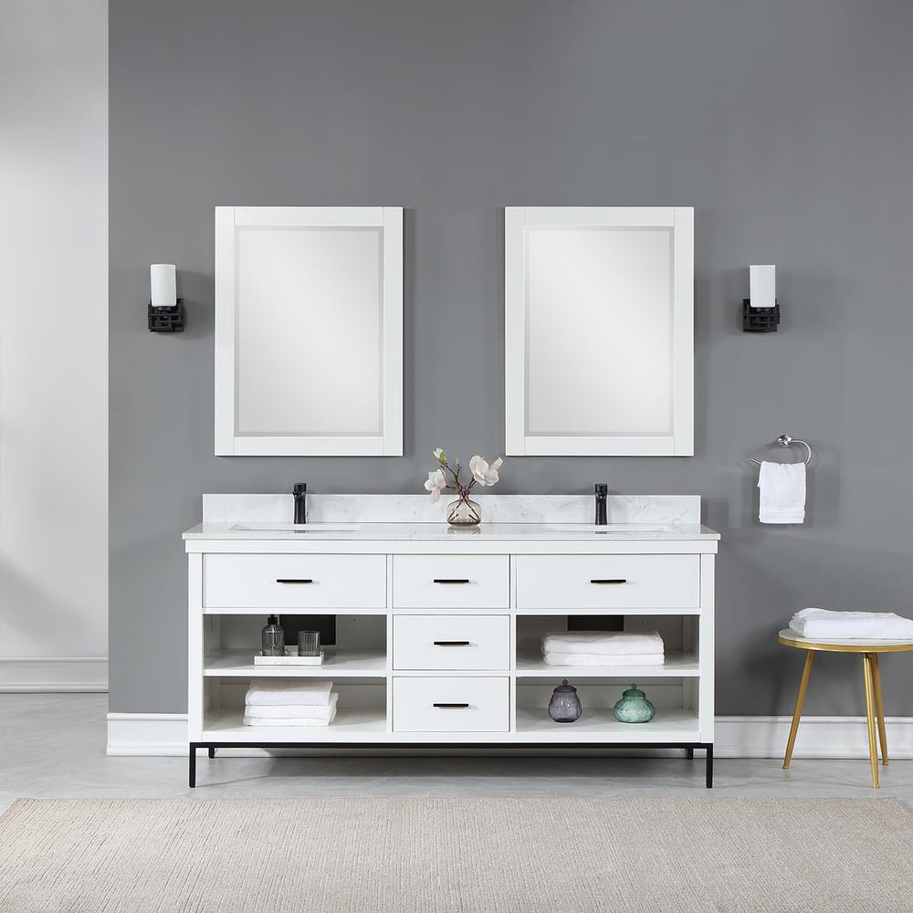 72" Double Bathroom Vanity Set in White with Mirror. Picture 3