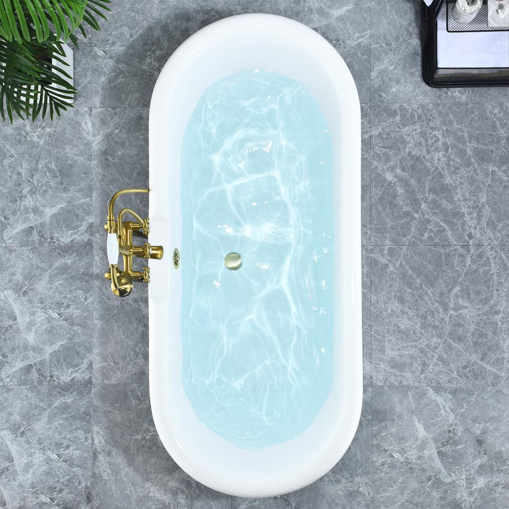 Kerta 67" x 29" Acrylic Clawfoot Soaking Bathtub in Glossy Gray. Picture 9