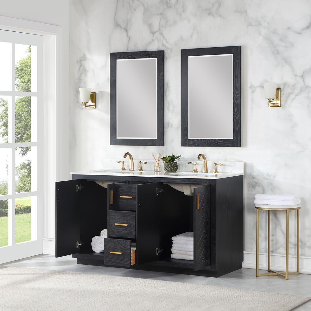 60" Double Bathroom Vanity Set in Black Oak with Mirror. Picture 6