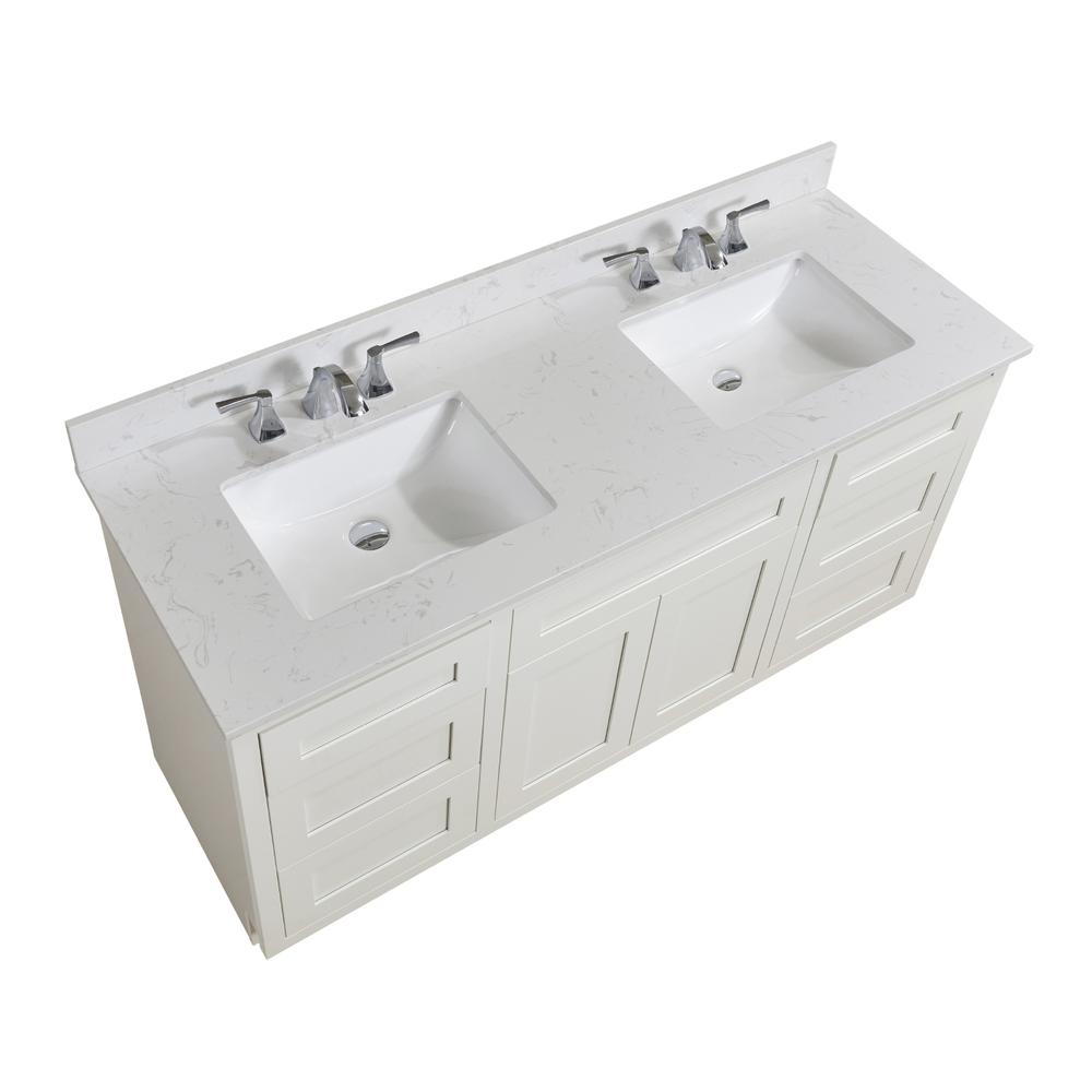 61 in. Composite Stone Vanity Top in Jazz White with White Sink. Picture 7