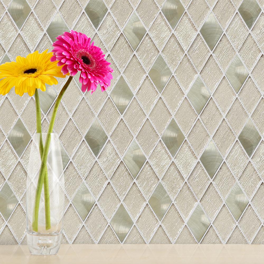 Ballagh 9.9" x 12" Diamond Laminated Glass Mosaic Mix Aluminum Wall Tile. Picture 6
