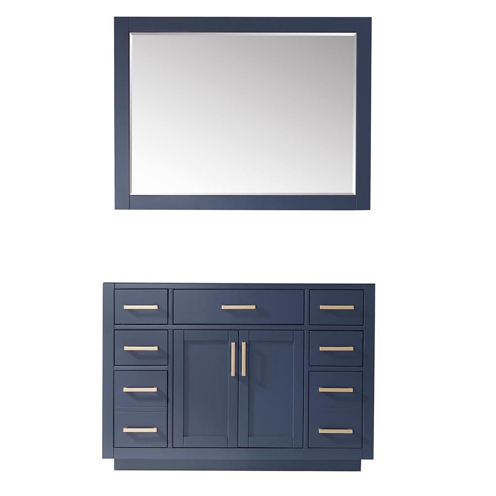 Single Bathroom Vanity Cabinet Only in Royal Blue and Mirror, without Countertop. Picture 1