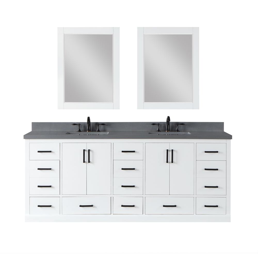 84" Double Bathroom Vanity Set in White with Mirror. Picture 1