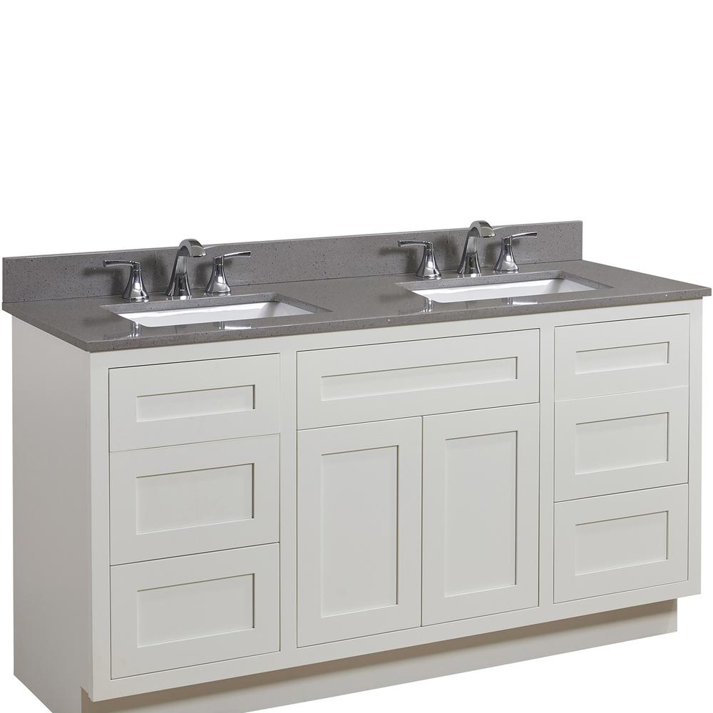 Mountain Gray/Polished Engineered Marble Bathroom Vanity Top with White Sink. Picture 6