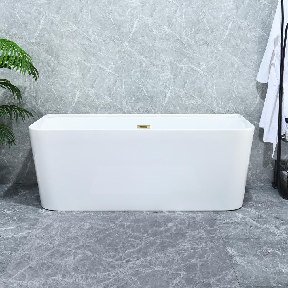 Groda 63" x 30" Flatbottom Freestanding Acrylic Soaking Bathtub in Glossy White. Picture 7