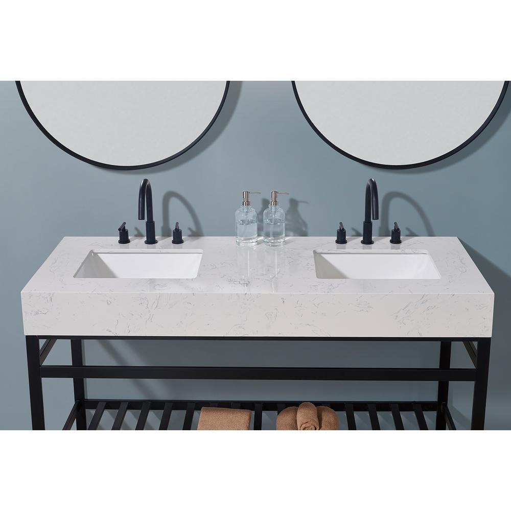 60. in Composite Stone Vanity Top in Aosta White Apron with White Sink. Picture 7