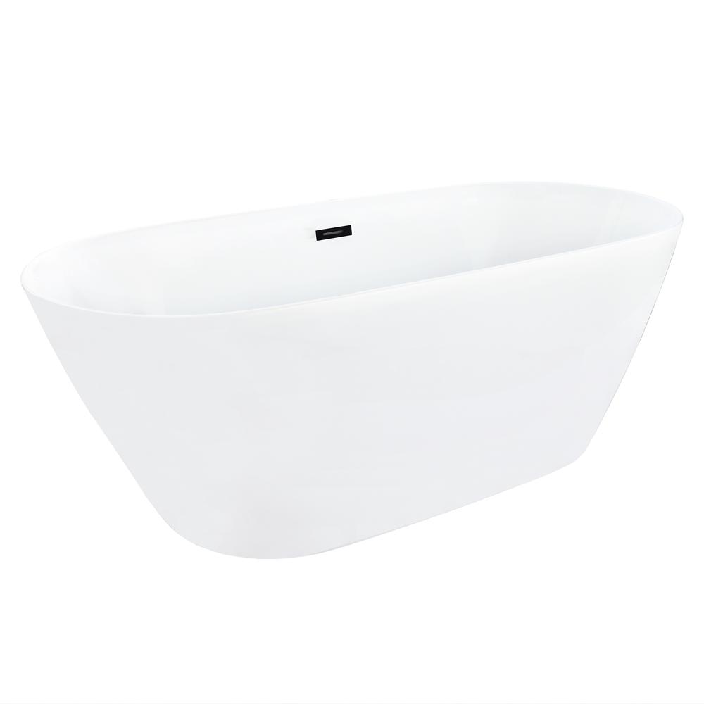 Tazlar 63" x 28" Flatbottom Freestanding Acrylic Soaking Bathtub in Glossy White. Picture 2
